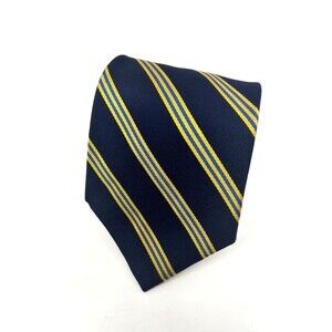 Brooks Brothers Makers Tie Pure Silk Woven in England Made in USA Navy Yellow‎
